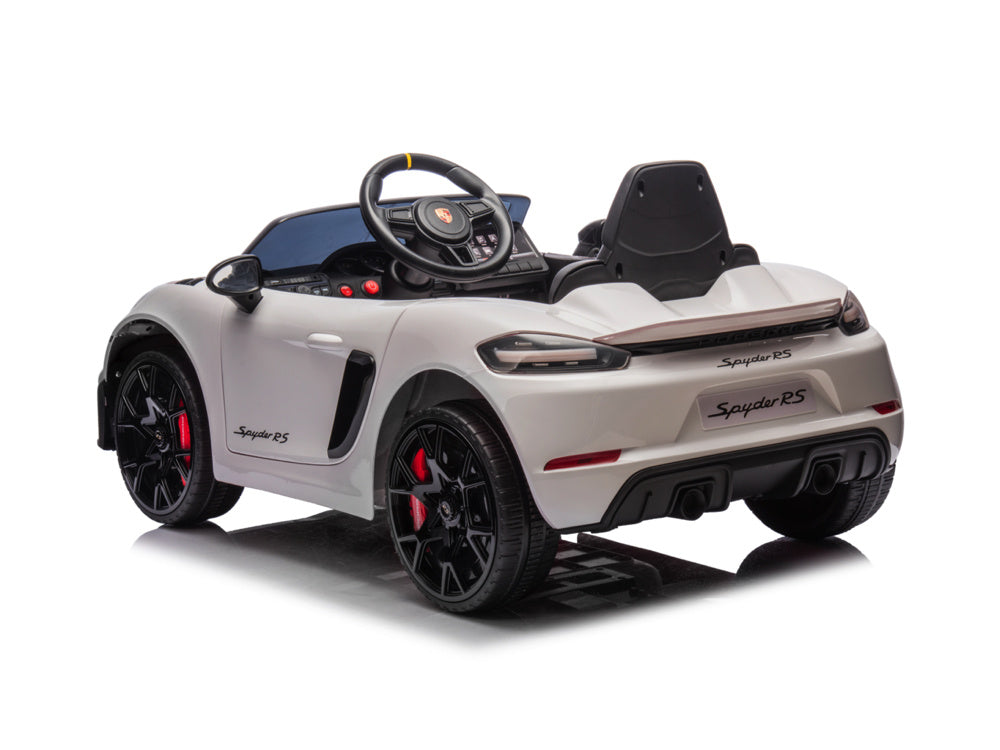 Porsche Spyder Rs, Coche A Batería Para Niños De 12 Voltios, Neumáticos De Goma, Asiento De Cuero Y Mucho Más.