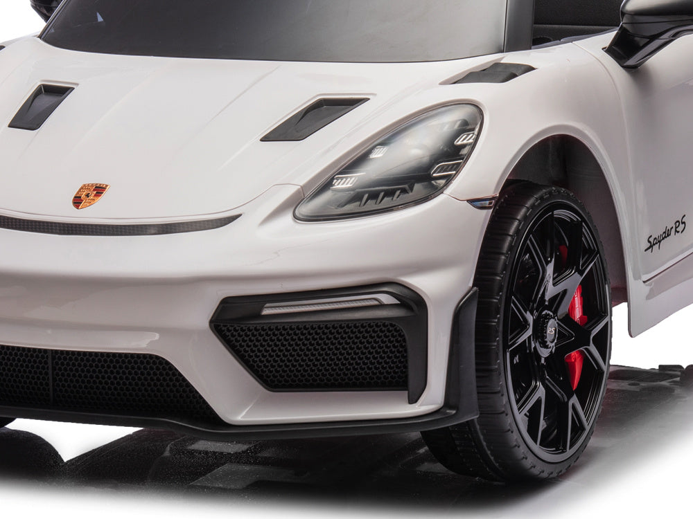 Porsche Spyder Rs, Coche A Batería Para Niños De 12 Voltios, Neumáticos De Goma, Asiento De Cuero Y Mucho Más.