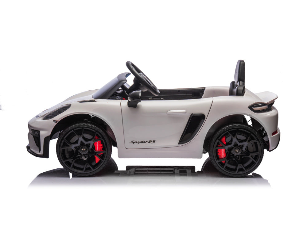 Porsche Spyder Rs, Coche A Batería Para Niños De 12 Voltios, Neumáticos De Goma, Asiento De Cuero Y Mucho Más.