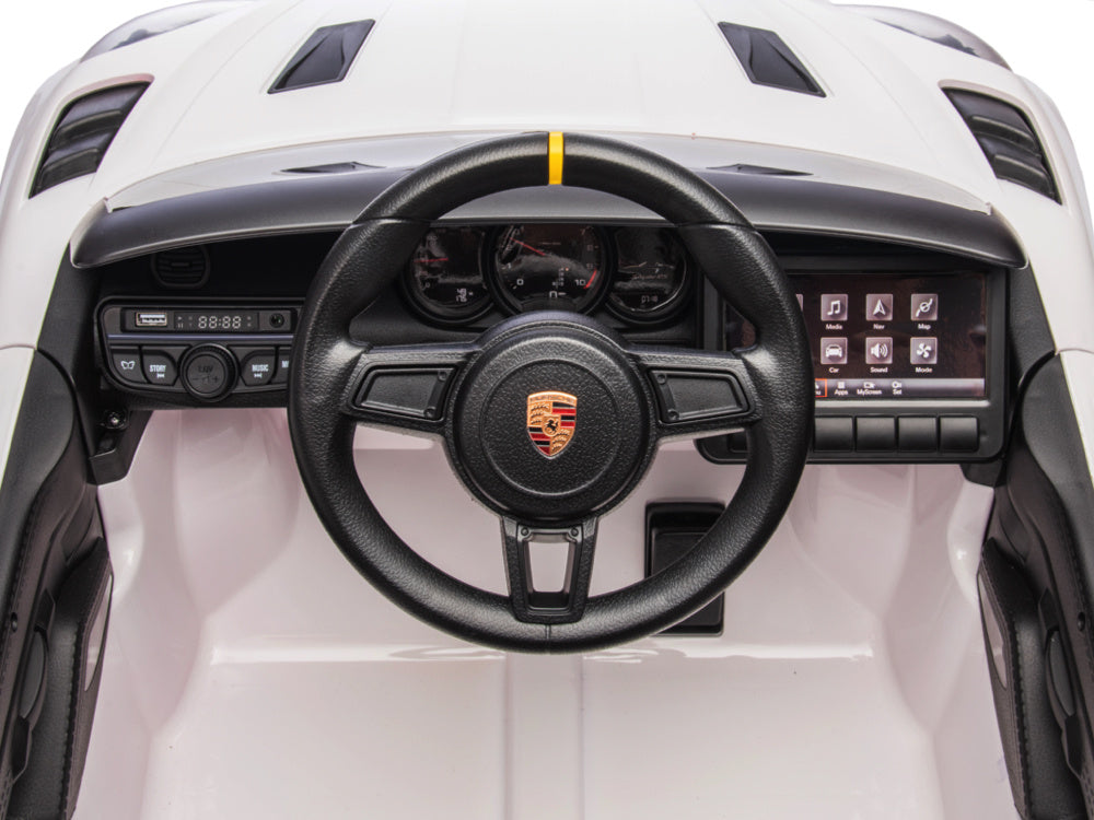 Porsche Spyder Rs, Coche A Batería Para Niños De 12 Voltios, Neumáticos De Goma, Asiento De Cuero Y Mucho Más.