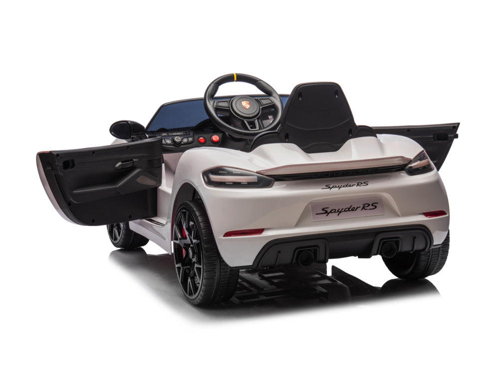 Porsche Spyder Rs, Coche A Batería Para Niños De 12 Voltios, Neumáticos De Goma, Asiento De Cuero Y Mucho Más.