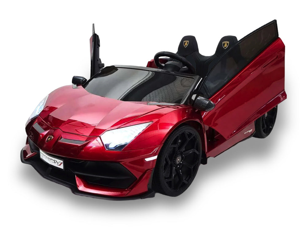 Lamborghini Aventador, Coche Infantil Eléctrico De 24 Voltios Para 2 Personas Con Neumáticos De Goma, Asiento De Cuero.
