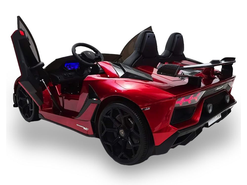 Lamborghini Aventador, Coche Infantil Eléctrico De 24 Voltios Para 2 Personas Con Neumáticos De Goma, Asiento De Cuero.